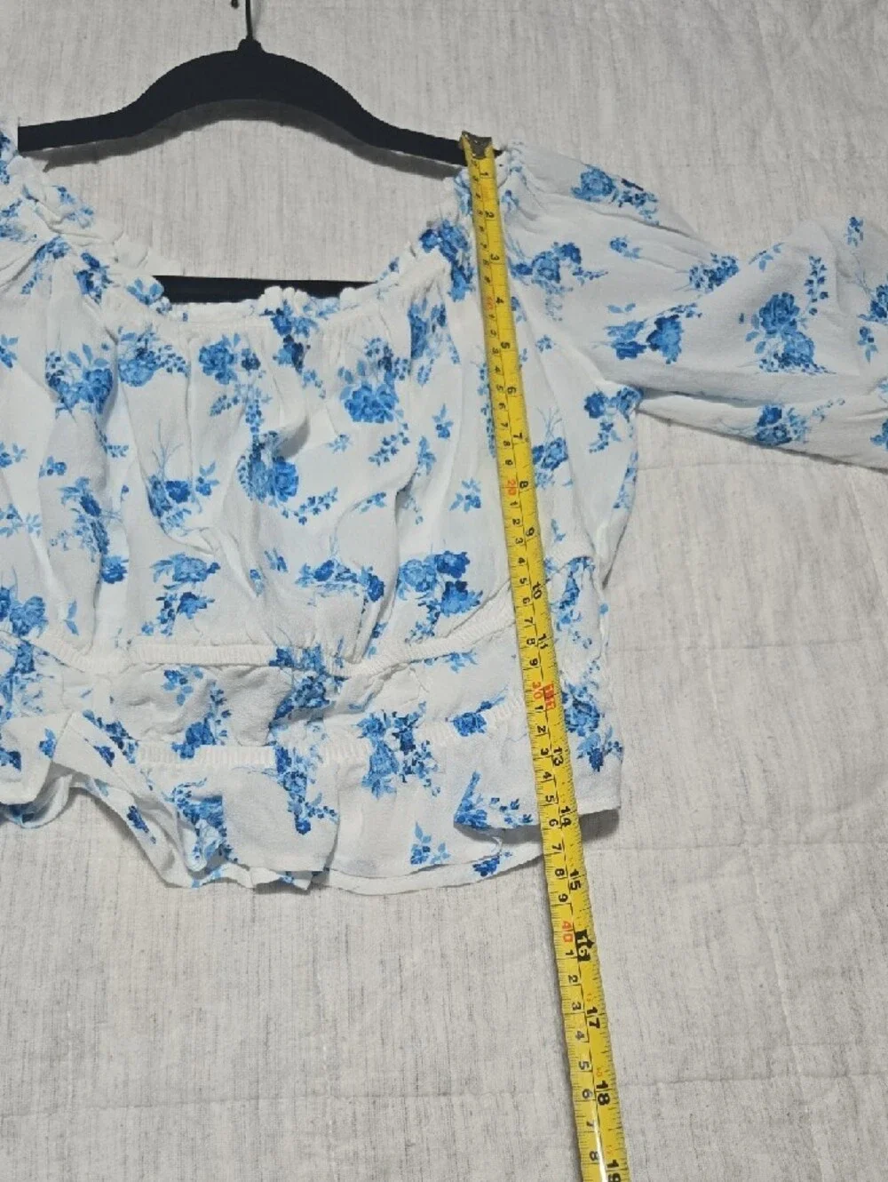 Zara White Blouse with Blue Floral Print
